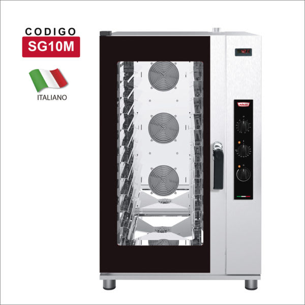 Horno Convector Eléctrico Trifásico, Capacidad bandejas 10 GN1/1 – 10 B: 600×400 mm